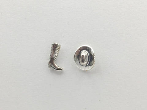 Sterling Silver and Surgical Steel small cowboy hat and boot stud earring- western