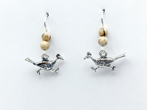 Sterling silver roadrunner earrings-bird-jasper,desert, road runner,birds,cuckoo