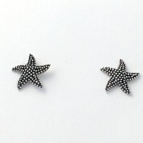 Sterling Silver textured starfish stud earrings-star fish, ocean, tidepool, sea