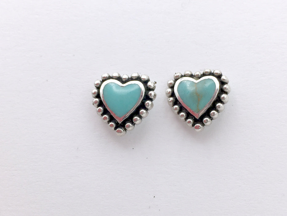 Sterling silver 10mm Synthetic Turquoise heart stud earrings-studs, 3/8 inch,