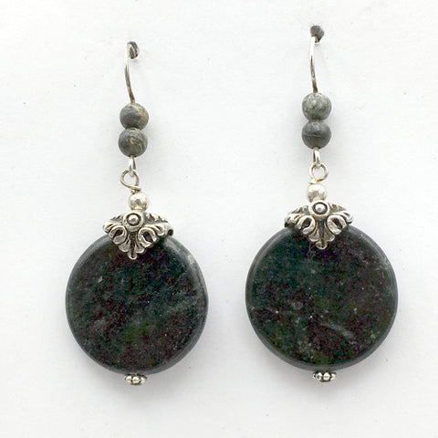 Pewter & Sterling Silver spiral bead cap dangle Earrings-Kambaba Jasper, spirals