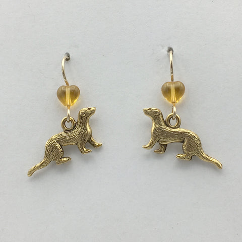 Gold tone Pewter & 14k GF ferret dangle earrings- polecat, weasel, ferrets,glass