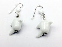 Sterling silver white glass ghost dangle earrings-Halloween, spirits, ghouls