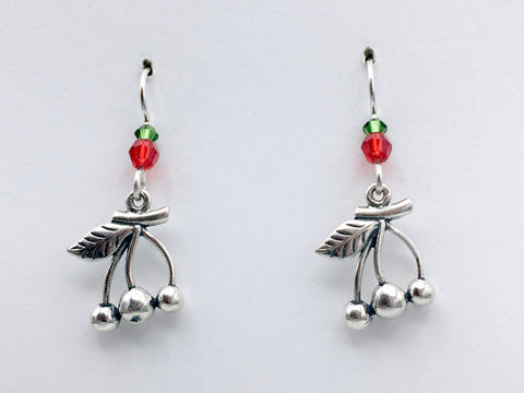 Sterling Silver cherry earrings-cherries, fruit, luck,  crystal