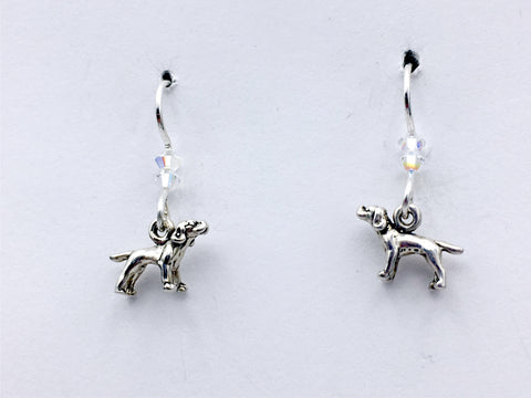 Sterling silver tiny  Pointer dog dangle Earrings-dogs-sweet- clear crystal