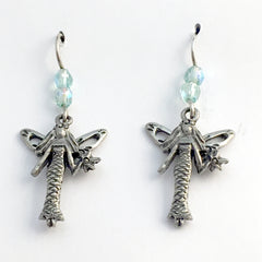 Pewter & sterling silver Fairy  with wand dangle earrings-fairies, fey, fairie