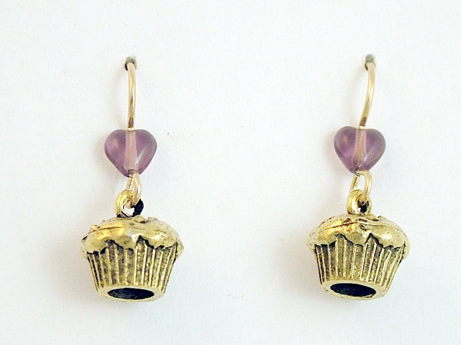 Gold tone Pewter & 14k gf muffin or cupcake dangle Earrings-baker,baking,muffins