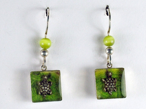 Sterling silver small  turtle shadowbox dangle earrings-tortoise, turtles,
