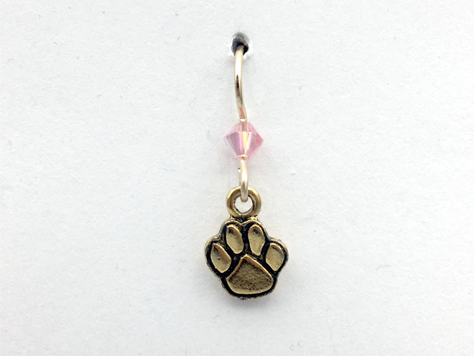 Goldtone Pewter & 14k GF paw print dangle earring