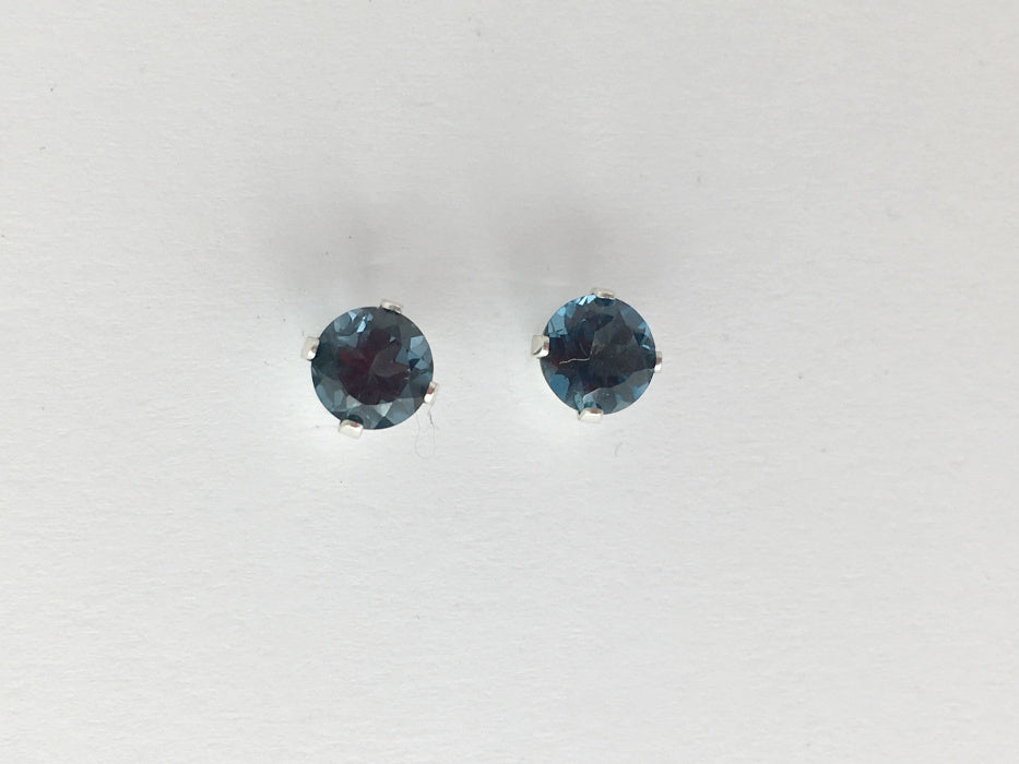 Sterling silver 6mm London Blue Topaz stud earrings-studs, faceted, gorgeous