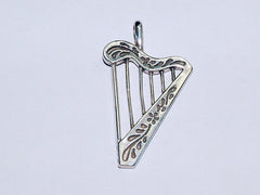 Sterling Silver Large Harp pendant- Celtic, Harps, Music, Harpist, Musician