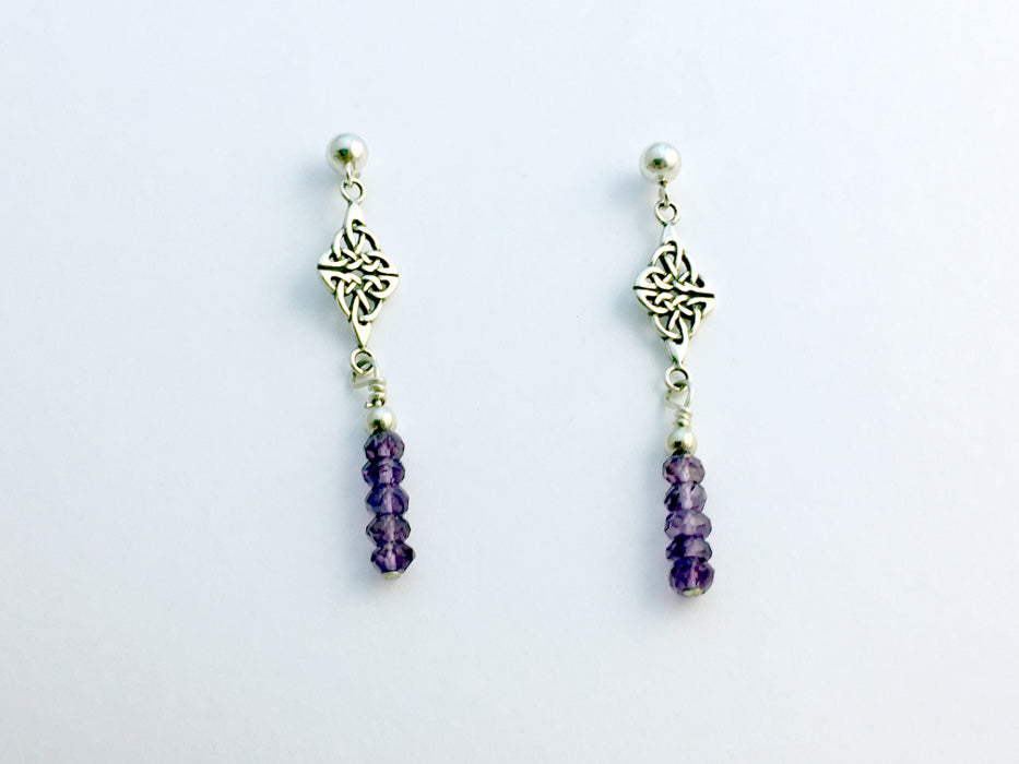 Sterling Silver 4mm ball stud w/Double Celtic Knot and Amethyst Dangle Earrings