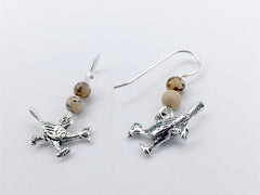 Sterling silver roadrunner earrings-bird-jasper,desert, road runner,birds,cuckoo