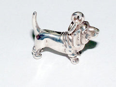 Sterling Silver 3-D Basset Hound dog charm or pendant-  dogs, bassets, hounds