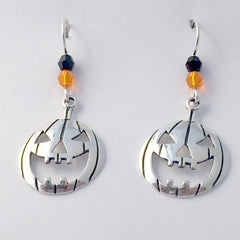 Sterling silver large Jack O' Lantern dangle earring-Halloween,pumpkins,pumpkin