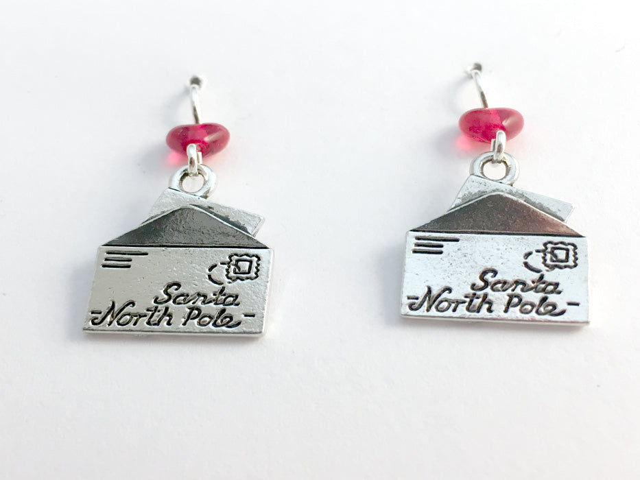 Pewter & Sterling Silver Letter to Santa dangle Earrings-Post Office- holiday