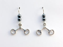 Sterling silver snaffle bit dangle earrings-horse -hematite, tack, bridle, bits