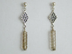 Sterling silver 4mm ball stud-Celtic knot & smokey Quartz dangle earrings, smoky