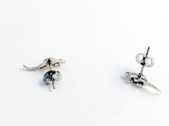 Sterling Silver and Surgical Steel dimetrodon stud earrings- dinosaur- fossil
