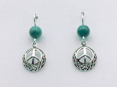 Sterling silver peace sign w/ Celtic knot work dangle earrings-turquoise