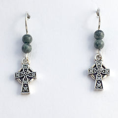 Pewter & Sterling silver small Celtic knot cross dangle earrings-religion, knots