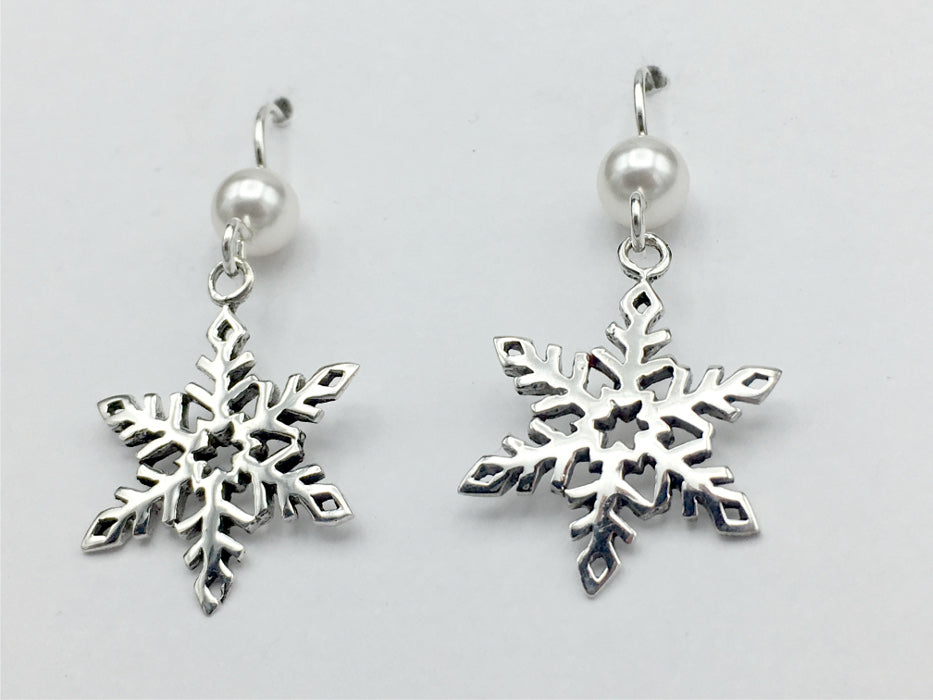 Sterling Silver large Snowflake dangle earrings-holiday, winter,snow,snowflakes