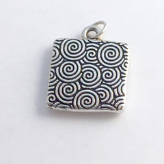 Pewter w/ green tree print with sterling silver snowflake pendant-resin-snow