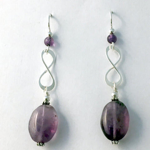Sterling Silver infinity symbol dangle Earrings- amethyst, purple, knot, love