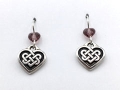 Pewter & sterling silver Celtic Knot Heart dangle earrings-purple heart- knots