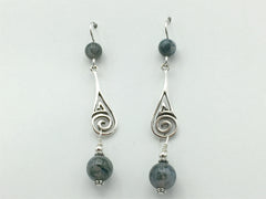 Sterling Silver teardrop Spiral  Earrings- spirals, Moss Agate, Celtic, abstract