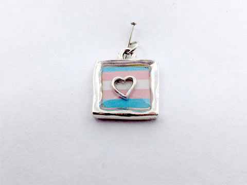 Pewter with Transgender flag & sterling silver Heart pendant-resin, Pride,LGBTQ, trans