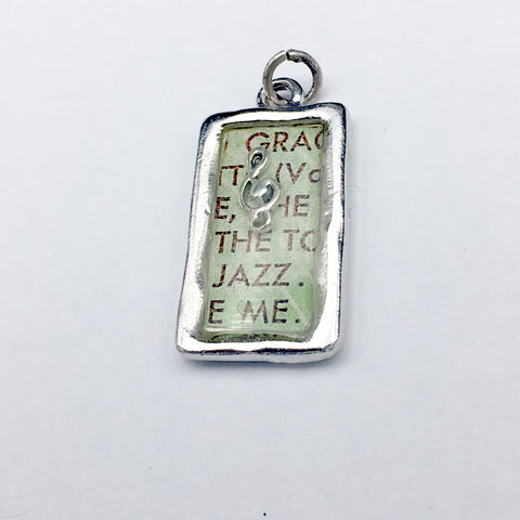 Pewter frame pendant w/ sterling silver treble clef- resin, jazz, music,musician