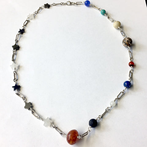 20 inch sterling silver Solar System Necklace, sun, planet, stars- special order