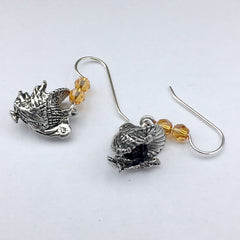 Pewter & Sterling Silver Turkey dangle Earrings-Thanksgiving- Bird- Turkeys
