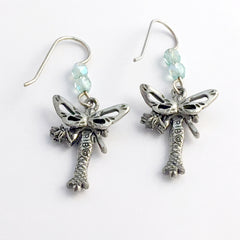 Pewter & sterling silver Fairy  with wand dangle earrings-fairies, fey, fairie