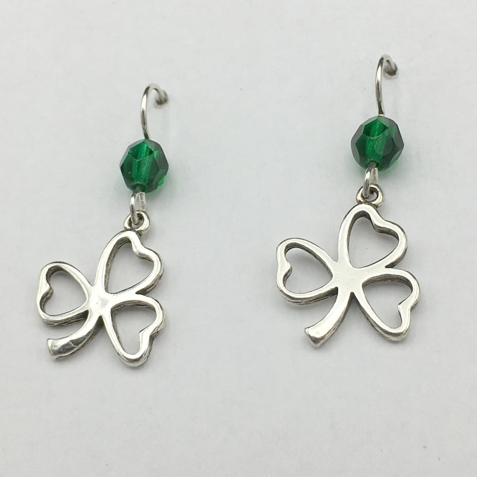 Sterling Silver  open Shamrock dangle Earrings-Irish-St. Patrick, emerald green