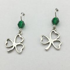 Sterling Silver  open Shamrock dangle Earrings-Irish-St. Patrick, emerald green
