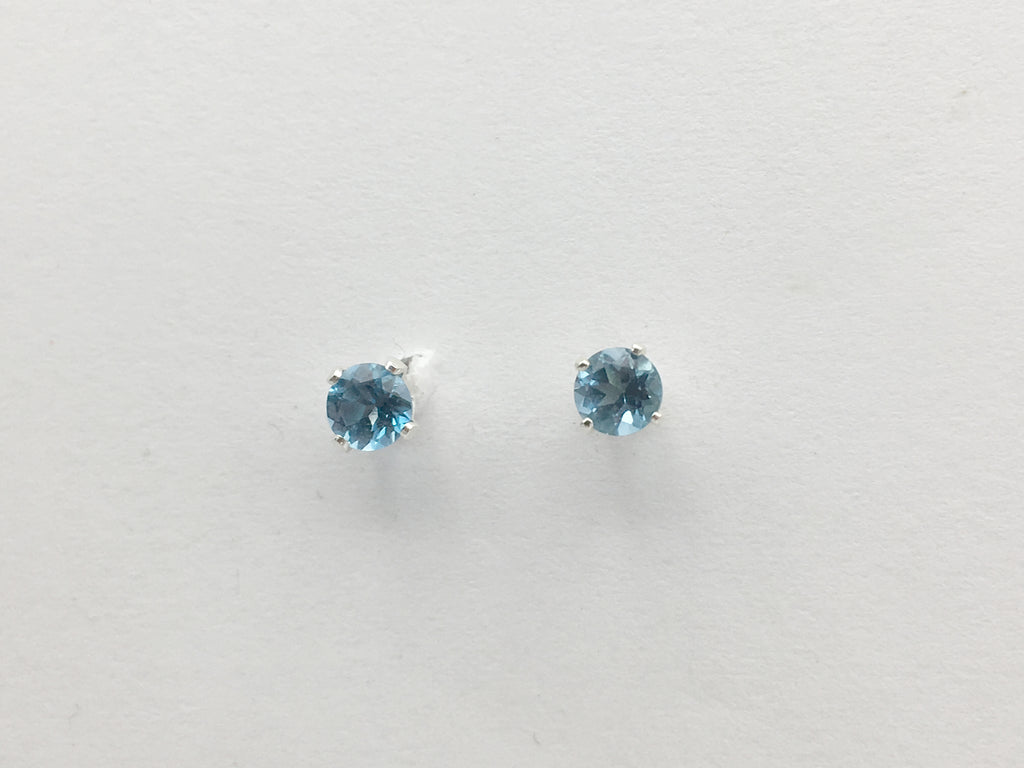 Sterling silver 4mm London Blue Topaz stud earrings-studs, faceted,