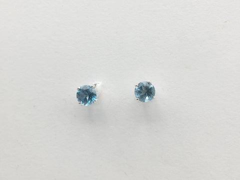 Sterling silver 4mm London Blue Topaz stud earrings-studs, faceted,