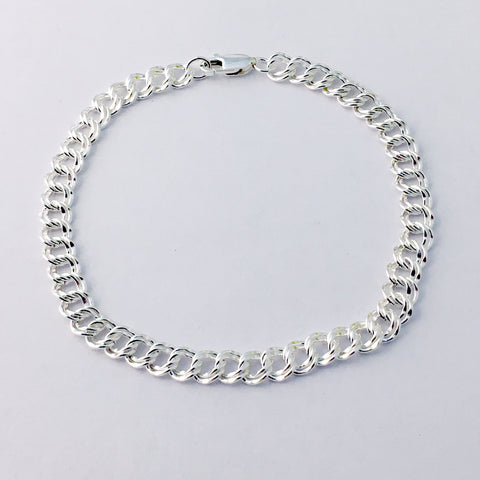Sterling Silver 7 1/2 inch long double hammered link charm bracelet