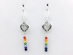 Sterling Silver small Heart dangle Earrings- Rainbow, love, LGBTQ, Pride, gay
