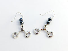 Sterling silver snaffle bit dangle earrings-horse -hematite, tack, bridle, bits