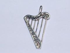 Sterling Silver Large Harp pendant- Celtic, Harps, Music, Harpist, Musician