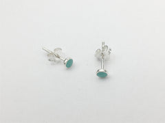 Sterling silver tiny 3mm Synthetic Turquoise stud earrings-studs