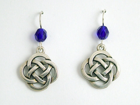 Pewter & Sterling Silver large Round Celtic Knot dangle Earrings- cobalt blue