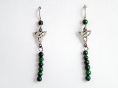 Sterling silver small Celtic Trinity knot dangle earrings - malachite, 2 inches
