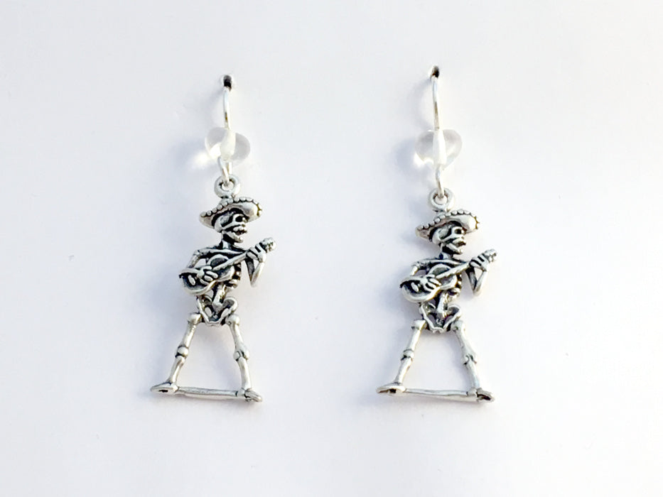 Sterling silver Skeleton w/guitar dangle earring- Day of the Dead,Dia de Muertos