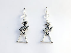 Sterling silver Skeleton w/guitar dangle earring- Day of the Dead,Dia de Muertos