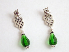 Sterling Silver & surgical steel Celtic knot stud Earrings-emerald green, knots