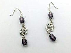 Sterling silver small Celtic knot dangle earrings-Purple glass dangle, Knots,